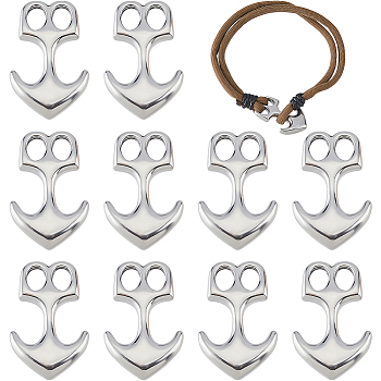 10Pcs Zinc Alloy Hook Clasps, Double-Hole Anchor, Stainless Steel Color, 32.5x21.5x7mm, Hole: 4.5x6.5mm