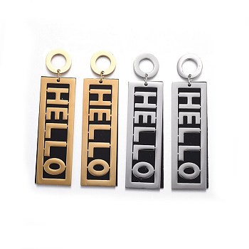 (Jewelry Parties Factory Sale)304 Stainless Steel Stud Earrings, with Plastic, Rectangle with Word HELLO, Mixed Color, 63mm, Pin: 0.7mm