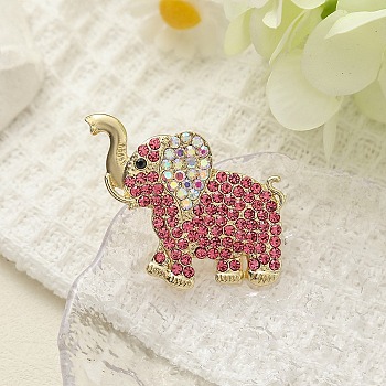 Animal Alloy Rhinestone Brooches for Clothes, Elephant, 33.5x41.5mm