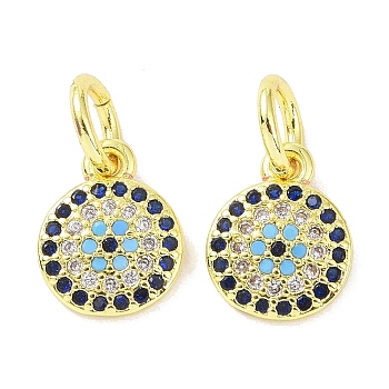 Real 18K Gold Plated Brass Micro Pave Cubic Zirconia Pendants, with Jump Ring, Evil Eye Charms, Colorful, 10.5x8x1.5mm, Hole: 4mm
