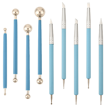 9Pcs 2 Styles Plastic Double Heads Modeling Clay Sculpting Tools Set, for Children DIY Pottery Clay Craft Supplies, Mixed Color, 119~154x7~7.5mm