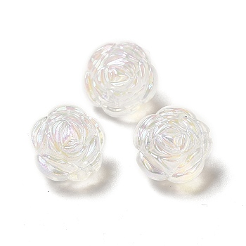 UV Plating Transparent Rainbow Iridescent Acrylic Beads, Rose, Clear, 16x16.5x15mm, Hole: 2mm