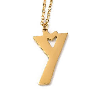 304 Stainless Steel Pendant Necklaces, Letter, Letter Y, 15.75 inch(40cm), Pendant: 26.5x17x1.5mm