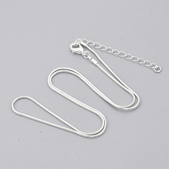 Brass Round Snake Chain Necklace Making, with Lobster Claw Clasps, Silver Color Plated, 18.5 inch(47.2cm), 1.2mm