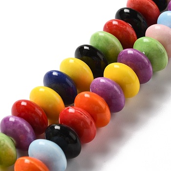 Handmade Pearlized Porcelain Beads, Flat Round, Mixed Color, 12x7mm, Hole: 1.6mm, about 45pcs/strand, 12.40''(31.5cm)
