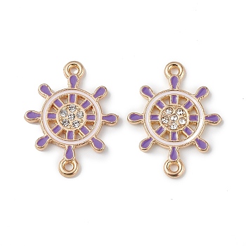 Alloy Enamel Connector Charms, Helm Links with Crystal Rhinestone, Light Gold, Cadmium Free & Nickel Free & Lead Free, Dark Orchid, 22x16.8x1.7mm, Hole: 1.2mm