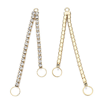 Brass Pave Crystal Rhinestone Chain with Ring Big Pendants, Cadmium Free & Nickel Free & Lead Free, Real 18K Gold Plated, 81x6x3mm, Hole: 2.5mm