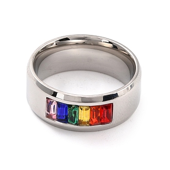Rainbow Pride Finger Ring, Wide Flat Titanium Steel Finger Ring for Men Women, Stainless Steel Color, US Size 7(17.3mm)