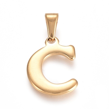 304 Stainless Steel Pendants, Golden, Initial Letter.C, 19.5x14x1.8mm, Hole: 3x7mm