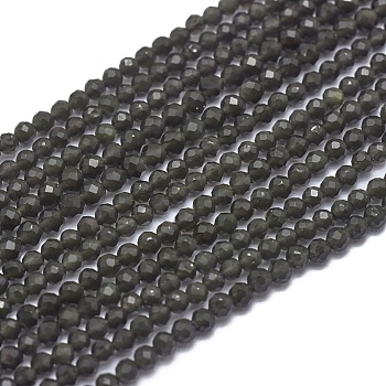 Natural Obsidian Beads Strands, Faceted, Round, 2mm, Hole: 0.5mm, about 169pcs/strand, 15.7 inch(40cm)