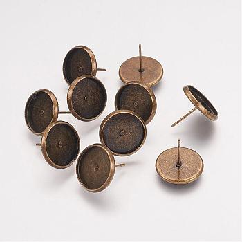 Brass Earring Settings, Flat Round, Antique Bronze, Tray: 12mm, 14x0.8mm