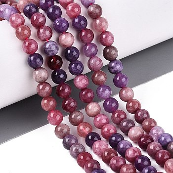Natural Quartz Beads Strands, Dyed, Smooth Round, Imitation Tourmaline, Dark Violet, 6~6.5mm, Hole: 1~1.2mm, about 61~65pcs/strand, 14.76~15.16 inch(37.5~38.5cm)
