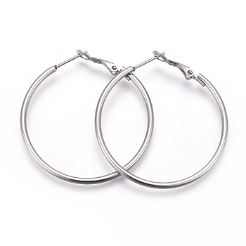 201 Stainless Steel Hoop Earrings, Hypoallergenic Earrings, Ring Shape, Stainless Steel Color, 12 Gauge, 42x39.5x2mm, Pin: 1mm