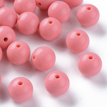 Opaque Acrylic Beads, Round, Salmon, 16x15mm, Hole: 2.8mm, about 220pcs/500g