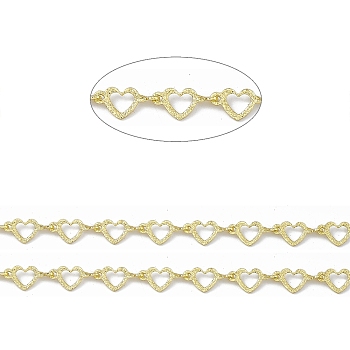 Handmade Brass Heart Link Chains, Soldered, with Spool, Golden, Heart: 5x10.5x0.5mm