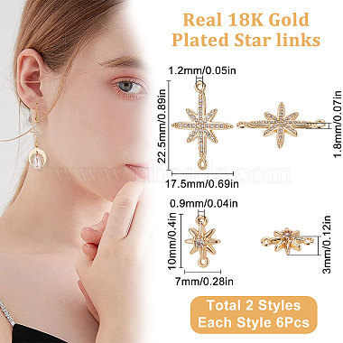 12Pcs 2 Styles Brass Clear Cubic Zirconia Connector Charms(KK-BBC0003-06)-2