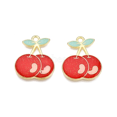 Light Gold Red Cherry Alloy+Enamel Pendants