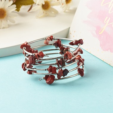 5-boucles de bracelets enroulés de perles de jaspe rouge naturel pour femme(BJEW-JB01517-04)-2