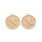 Brass Micro Pave Clear Cubic Zirconia Pendants, Nickel Free, Flat Round with Rose, Real 18K Gold Plated, 19.5x17.5x2.5mm, Hole: 1mm(KK-S364-125)