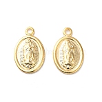 Brass Charms, Oval & Virgin Mary Charm, Cadmium Free & Lead Free, Real 24K Gold Plated, 12.5x8x1mm, Hole: 1.2mm(KK-F907-15G)