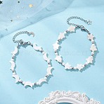 2Pcs Natural White Shell Star & Moon Link Bracelets, with Brass Beads and 304 Stainless Steel Chain Extender, Seashell Color, 7.28 inch(18.5cm)(BJEW-JB13283)
