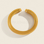 European Style 304 Stainless Steel Cuff Bangles, Torque Bangles for Women, Real 18K Gold Plated, Inner Diameter: 2-1/8 inch(5.36cm)(IN3748)