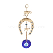 Handmade Lampwork & Resin Evil Eye Pendant Decorations, with Iron Ring and Chain, Alloy Findings, Elephant & Horseshoe, Golden, 230mm, Hole: 13x10mm(HJEW-C001-04)