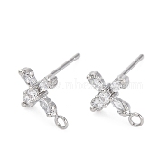 Cross Brass Micro Pave Cubic Zirconia Stud Earrings Finding, Platinum, 11.5x9mm, Hole: 1.4mm, Pin: 0.8mm(KK-Z084-02P)