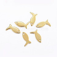 201 Stainless Steel Charms, Fish, Real 24k Gold Plated, 12x7x1mm, Hole: 1mm(X-STAS-L187-05G)