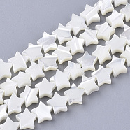 Natural Trochid Shell/Trochus Shell Beads Strands, Star, Creamy White, 6.5x7x2.5~3mm, Hole: 1mm, about 62~71pcs/Strand, 14.57 inch~15.35 inch(SHEL-T013-007A-01)