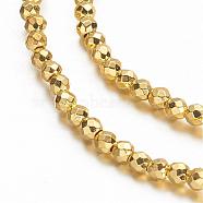 Non-magnetic Synthetic Hematite Beads Strands, Grade A, Faceted, Round, Golden Plated, 2mm, Hole: 0.6mm, about 196pcs/strand, 15.7 inch(G-P218-26-G)