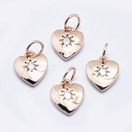 Brass Micro Pave Cubic Zirconia Charms, Long-Lasting Plated, Lead Free & Nickel Free & Cadmium Free, Heart, Real Rose Gold Plated, 10x8.5x2mm, Hole: 3mm(RB-I078-67RG-NR)