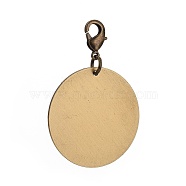 Brass Pendants, Stamping Blank Tag, with Lobster Claw Clasps, Flat Round, Antique Bronze, 45mm, Pendant: 30x1mm(HJEW-JM00396-03)