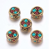 Handmade Indonesia Beads, with Brass Findings, Nickel Free, Flat Round, Raw(Unplated), 12~13x7.5~9mm, Hole: 2mm(IPDL-F023-13C)