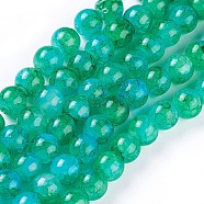 Spray Painted Glass Beads Strands, Round, Medium Sea Green, 8~8.5mm, Hole: 1.5mm, about 100pcs/strand, 31.1 inch(79cm)(GLAA-A038-C-46)