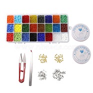 DIY Stretch Jewelry Sets Kits, include Glass Seed Beads, Stainless Steel Needles & Scissors & Beading Tweezers & Lobster Claw Clasps, Alloy Spacer Beads, Mixed Color, Glass Seed Beads:: 4mm, Hole: 1.5mm, about 4800pcs/box(DIY-SZ0001-26)