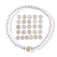 White Pearl Bracelet, Brass Beads and Shell Letters Bracelets(NN7430-4)