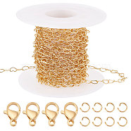 DIY Chain Bracelet Necklace Making Kit, Including Brass Heart Link Chains, 304 Stainless Steel Clasps & Jump Rings, Golden, Chain: 5m/bag(DIY-BBC0001-17)