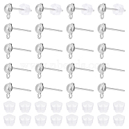 Unicraftale 250Pcs 304 Stainless Steel Half Round Stud Earring Findings, with Horizontal Loops, with 300Pcs Plastic Ear Nuts, Stainless Steel Color, 6.5x4mm, Hole: 1mm, Pin: 0.7mm(STAS-UN0038-56P)