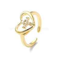 Rack Plating Brass Micro Pave Cubic Zirconia Open Cuff Rings, Cadmium Free & Lead Free, Long-Lasting Plated, Heart, Real 18K Gold Plated, US Size 6 3/4(17.1mm)(RJEW-C076-03G)