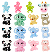 16Pcs 16 Styles Silicone Beads, DIY Nursing Necklaces and Bracelets Making, Chewing Pendants For Teethers, Koala & Tortoise & Elephant & Panda, Mixed Color, 26~31x22~29x6.5~10mm, Hole: 2~2.5mm,  1pc/style(SIL-OC0001-11)