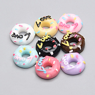 Resin Decoden Cabochons, Donut with Word Love, Mixed Color, 14x5mm(X-CRES-T005-82)