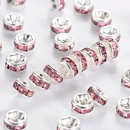 Brass Grade A Rhinestone Spacer Beads, Silver Color Plated, Nickel Free, Rose, 4x2mm, Hole: 0.8mm(RSB034NF-07)