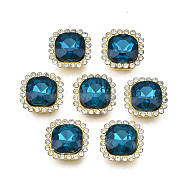 Sew on Rhinestone, Transparent Glass Rhinestone, with Iron Prong Settings, Faceted, Square, Prussian Blue, 14x14x6mm, Hole: 1.4mm(RGLA-S030-19-B03)