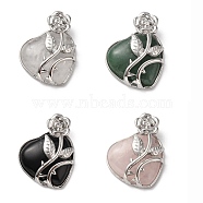 Natural Mixed Gemstone Pendants, Heart Charms, with Rack Plating Platinum Tone Alloy Rose, Cadmium Free & Lead Free, 41~42x37~38x11~12mm, Hole: 5.3x5.2mm(G-B042-01P)