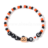 Halloween Acrylic Beads Stretch Bracelets for Women Men, Skull with Word LIL BO, Colorful, Inner Diameter: 6-7/8 inch(17.5cm)(QV8903-1)