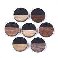 Resin & Wood Pendants, Flat Round, Black, 14~15x3~4mm, Hole: 1.8mm(X-RESI-S358-02E-08)