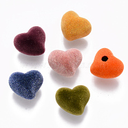 Flocky Acrylic Beads, Half Drilled, Heart, Mixed Color, 14x16x12mm, Half Drilled Hole: 3mm(X-FIND-R079-04)