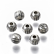 Tibetan Style Alloy Beads, Round, Cadmium Free & Lead Free, Antique Silver, 4x3mm, Hole: 1.2mm, about 6200pcs/1000g(TIBEB-N005-30AS-RS)