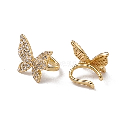 Clear Cubic Zirconia Butterfly Open Cuff Earrings, Rack Plating Brass Non Piercing Jewelry for Women, Cadmium Free & Lead Free, Real 18K Gold Plated, 12x13x12mm(EJEW-F294-19G)